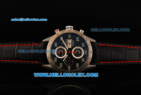 Tag Heuer Carrera Calibre 16 Swiss Valjoux 7750 Automatic Movement Titanium Case with Black Dial and White Markers - Click Image to Close